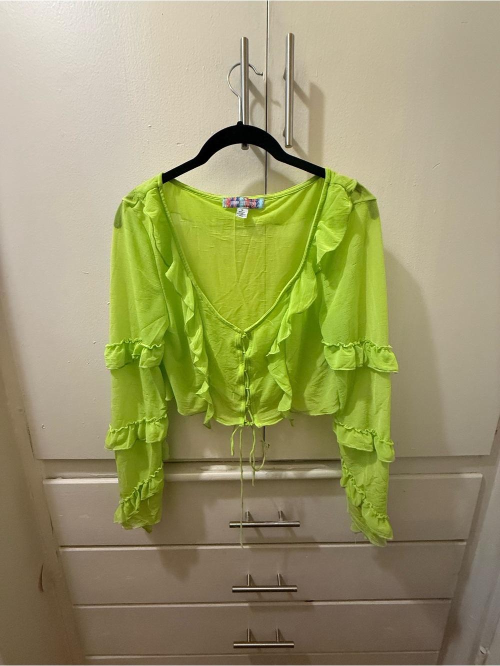 UO Neon Green Ruffle Tie-Front Women's Crop Top